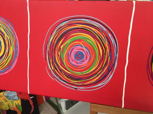 100x25cm Acrylbild rot Kreise