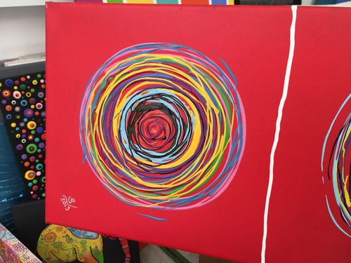 100x25cm Acrylbild rot Kreise