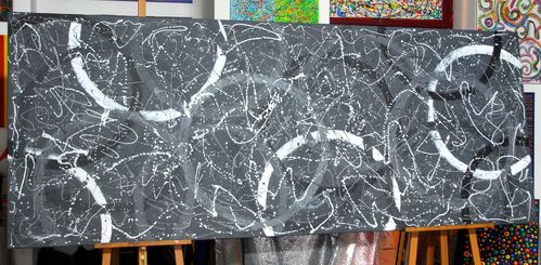 XXL Bild 300x120 cm abstrakt grautöne silber weiss schwarz