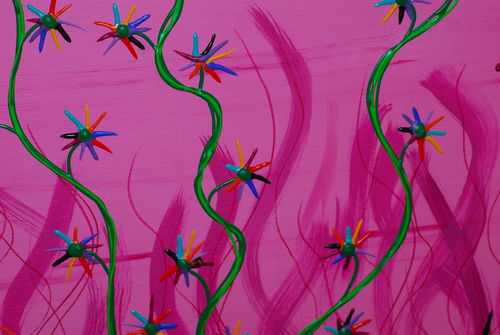 120x60cm Blumen Leinwandbild bunt Unikat modern abstrakt pink