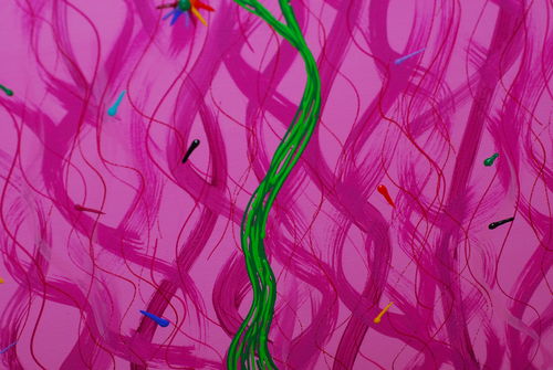 120x60cm Blumen Leinwandbild bunt Unikat modern abstrakt pink