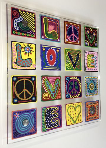 (1) Love and Peace Acryl auf Plexiglas abstrakt 40x40cm
