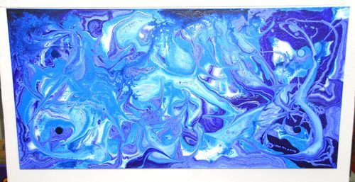 Acryl auf Plexiglas, 80x40cm, blau abstrakt