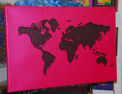 Weltkarte Acryl auf Leinwand 60x40cm pink