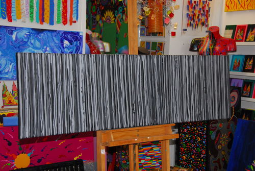 140x40cm Leinwand, grau, handgemalt, Unikat Grau Streifen