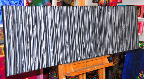 140x40cm Leinwand, grau, handgemalt, Unikat Grau Streifen