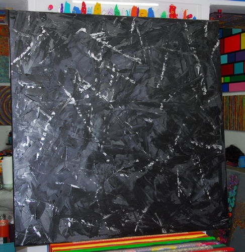 Gemälde Abstrakt 100x100cm schwarz grau silber Leinwand Bild Silberstreif