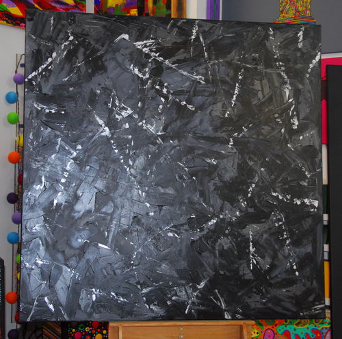 Gemälde Abstrakt 100x100cm schwarz grau silber Leinwand Bild Silberstreif