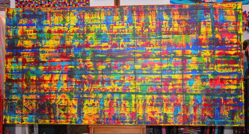 XXL Bild 200 x 100 cm Leinwand abstrakt bunt SIlberstreif